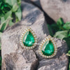 Natural Emerald Teardrop Halo Stud Earrings in 14k gold Fine Gold Jewelry