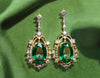 5.50 carat Oval Natural Emerald and Diamond Dangle Earrings in 14K Gold Green Gemstone Jewelry