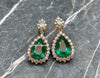 Exquisite Pear Cut Natural Emerald Dangle Earrings with Diamond Halo for Special Occasions