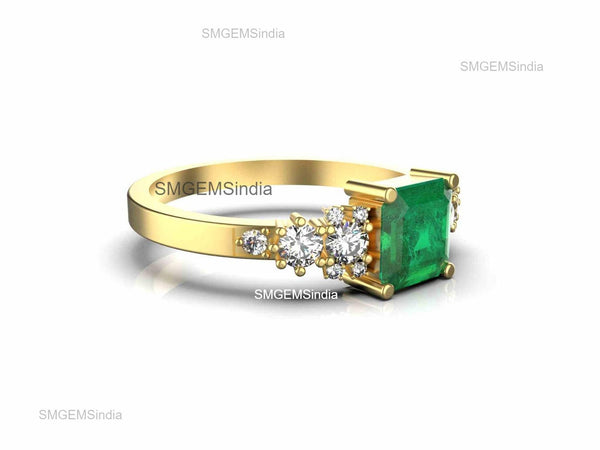 Octagon Natural Emerald And Diamond Engagement Ring Anniversary Gift Ring