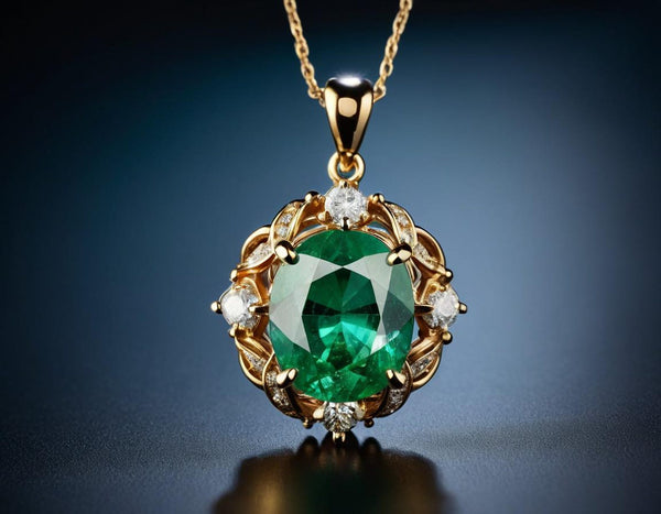 4.3 CARAT Oval Emerald and Diamond Halo Pendant in Solid Gold Timeless Green Gemstone Jewelry