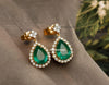 2.30 Carat Pear-Shaped Natural Emerald and Diamond Halo Drop Earrings in 18k Gold