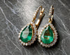 2.40 Carat Pear Shaped Natural Emerald Halo Earrings Fine Gold Drop Earrings for Women in 18k Gold