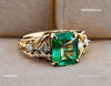 2.80 carat Octagon Natural Emerald And Diamond Engagement Ring in 18k gold Gift For Her