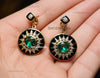 1.10 carat Black Enamel Natural Emerald Earrings 14k Gold Diamond May Birthstone