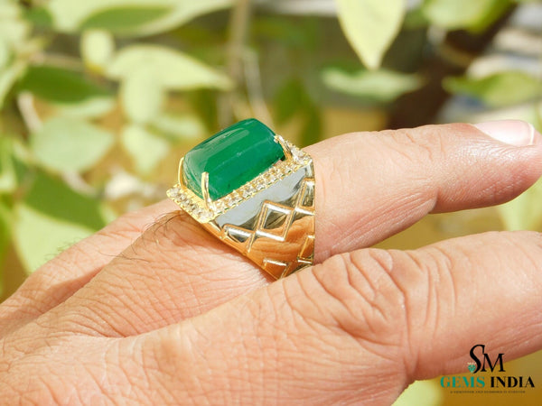10.50 Carats Natural Emerald Cabochon Sugar Loaf Stone Ring - Valentines Day Men's Gift Ring