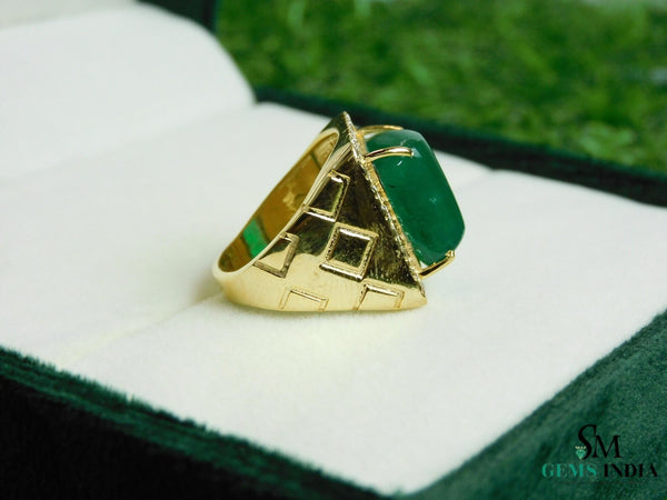 10.50 Carats Natural Emerald Cabochon Sugar Loaf Stone Ring - Valentines Day Men's Gift Ring