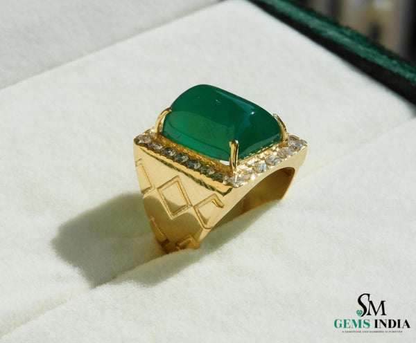 10.50 Carats Natural Emerald Cabochon Sugar Loaf Stone Ring - Valentines Day Men's Gift Ring