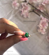 Unique Oval Cabochon Emerald and Diamond Ring 14K Gold Emerald Engagement Ring