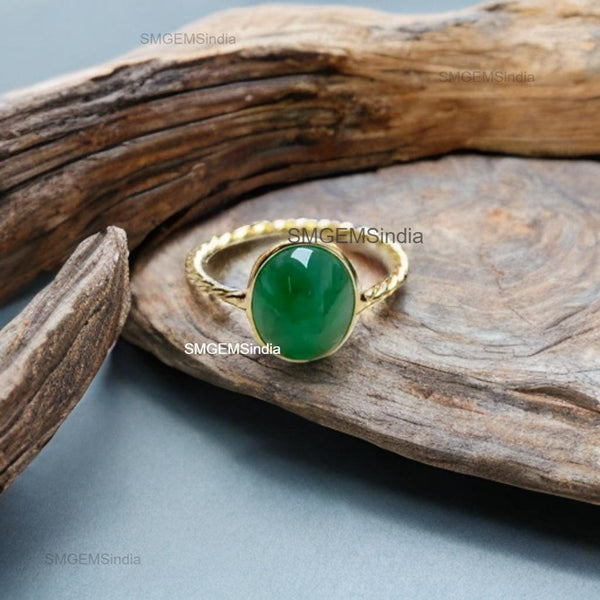 2.40 carat Natural Cabochon Emerald Solitaire 14K Gold Ring Anniversary Wedding Gift Ring