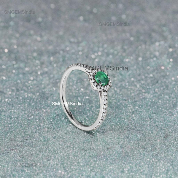 Cushion Cut Natural Emerald 1.10 carat Engagement Ring in 14K Gold Unique Anniversary gift for her