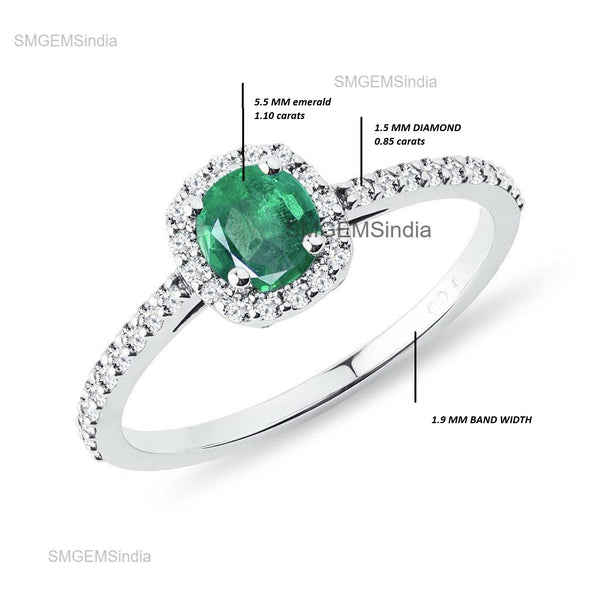 Verlobungsring mit 2 Karat Natur-Smaragd im Kissenschliff in 14 Karat Gold, minimalistischer, feiner Schmuck.
