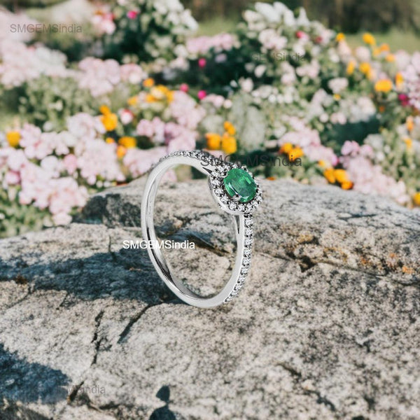 Cushion Cut Natural Emerald 1.10 carat Engagement Ring in 14K Gold Unique Anniversary gift for her