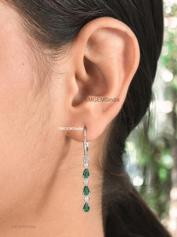 1.30 carat Pear Zambian Emerald Diamond Dangle Earrings 14k Gold Gift
