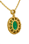 Green Gemstone Emerald and Diamond Halo Necklace 4.20 carat Oval Cut Gold Design