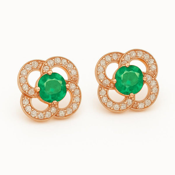 1.40 Carats Natural Emerald round shape Pair earrings for woman's in 14k solid gold Studs earrings