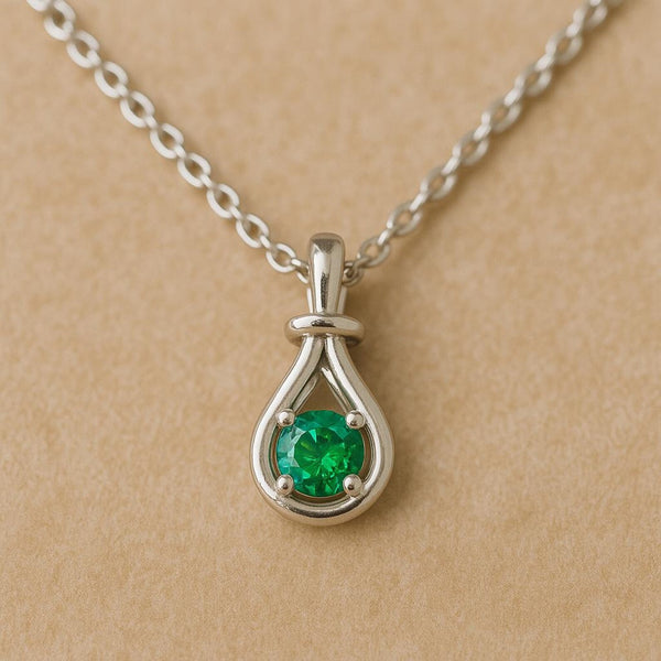 1.10 Round Natural Emerald pear-shaped open-frame design Pendant 14k Gold Solitaire Necklace