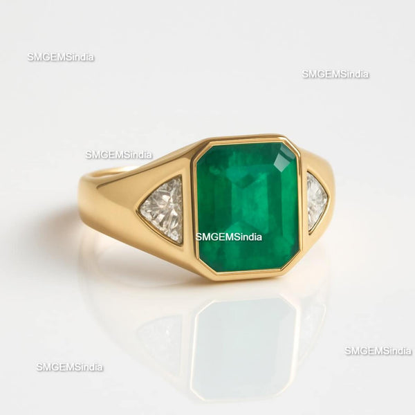 10.20 Carats Natural Emerald And Moissanite Men's Ring May Birthstone Ring