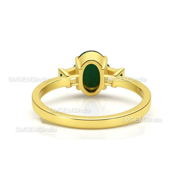 6.70 Carat Oval Shape Cabochon Natural Green Emerald And baguettes Diamond Engagement Ring 14k Solid Gold Ring
