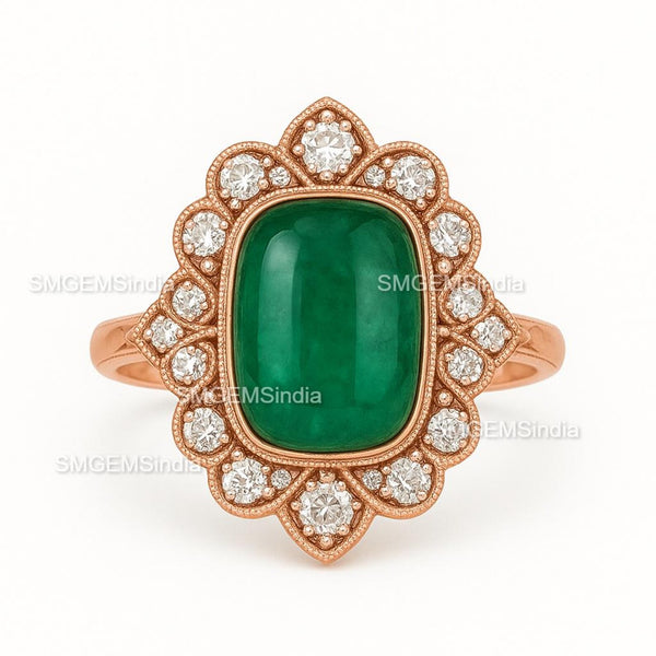 Genuine Vintage Emerald Cut Cabochon Diamond Engagement Ring in 18k Gold