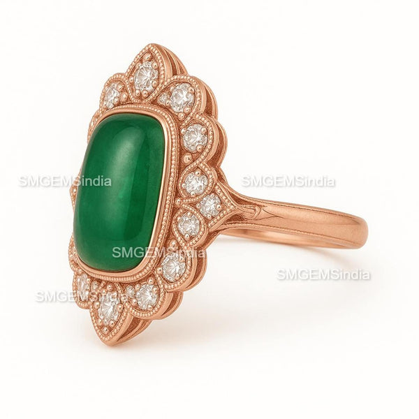 Genuine Vintage Emerald Cut Cabochon Diamond Engagement Ring in 18k Gold