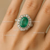 5.80 Carats Oval cut Natural Zambian Emerald And Diamond Engagement Ring in 18K gold