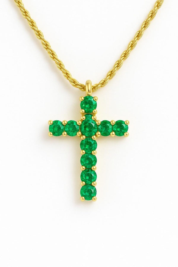2.10 carat Elegant Round Natural Emerald Cross Pendant Faith Jewelry Gift
