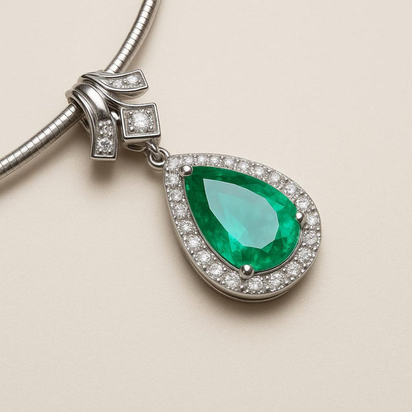 3.50 carat Radiant Teardrop Emerald Pendant Pear Cut Green Gemstone Brilliance