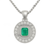 Emerald Cut Green Natural Emerald Diamond Halo Medallion Pendant in 14K Gold