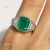 10.20 Carats Natural Emerald And Moissanite Men's Ring May Birthstone Ring