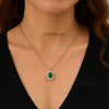 1.02 carat Oval shape Natural Green Emerald Halo Diamond Pendant Necklace in 14K Gold