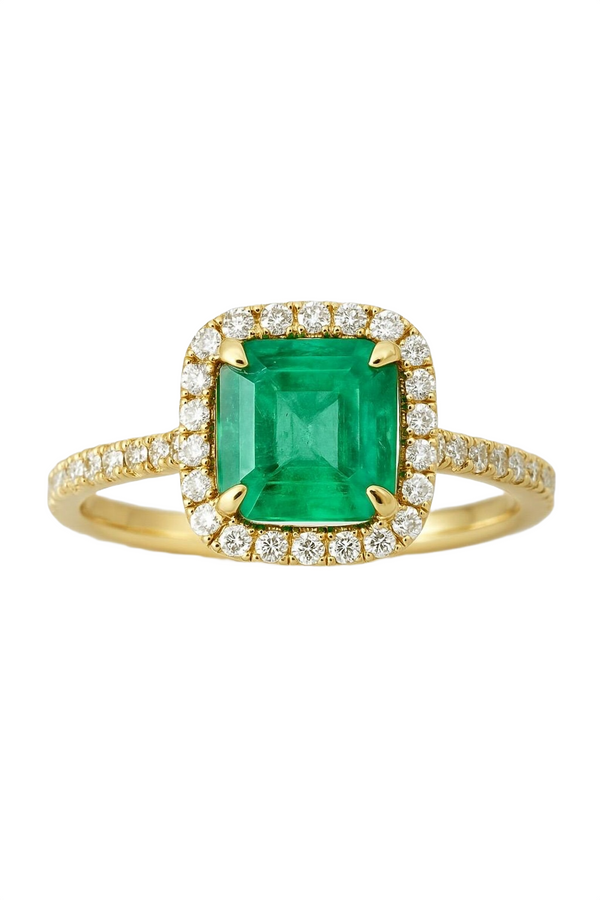 1.33 Carats Octagon Cut Natural Emerald And Diamond Ring For Womans in 14k Solid Gold Unique Gold Ring For her