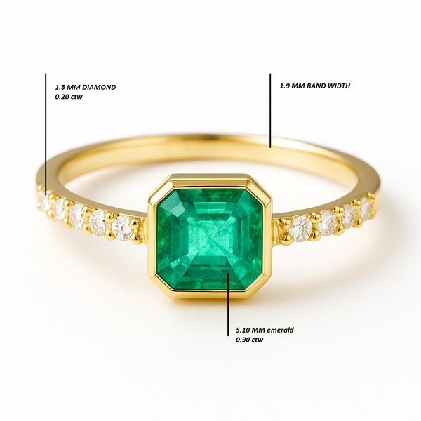 0.90 Carat Emerald-Cut Green Emerald & Diamond Band Ring in 14K Gold
