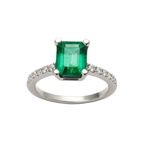 2 carat Emerald cut Engagement Ring Natural Zambian Emerald and Diamonds in 14k Solid Gold Ring