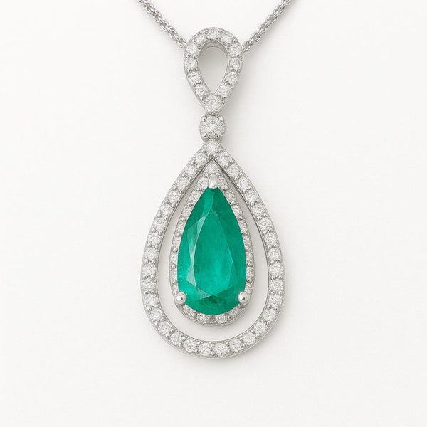 4.50 carat Natural Emerald Drop Pendant Infinity Loop Design with Diamond Halo Timeless Gold Necklace Gift