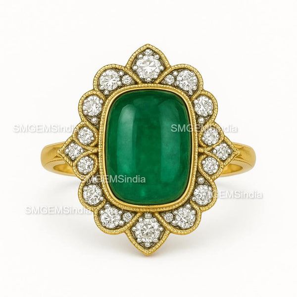 Genuine Vintage Emerald Cut Cabochon Diamond Engagement Ring in 18k Gold