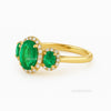 3.50ct Oval Cut Emerald Ring in Halo Setting Diamonds 14k Gold Three Stone Emerald Engagement Ring