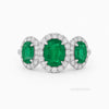 3.50ct Oval Cut Emerald Ring in Halo Setting Diamonds 14k Gold Three Stone Emerald Engagement Ring