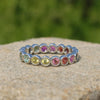 0.90 carat 14k Gold Rainbow Sapphire Eternity Band Ring Zambian Gemstone