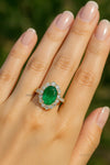 Oval cut Halo Ring Natural Green Emerald and Diamond Band in 14k Gold 4.50 carat Engagement ring