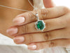 4.3 CARAT Oval Emerald and Diamond Halo Pendant in Solid Gold Timeless Green Gemstone Jewelry