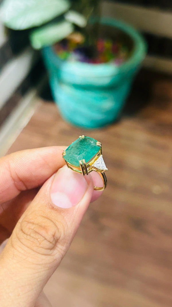 9.50 carat Cushion Shape Natural Emerald Cut Triangle Diamond Promise Ring 14k Gold Engagement Gift