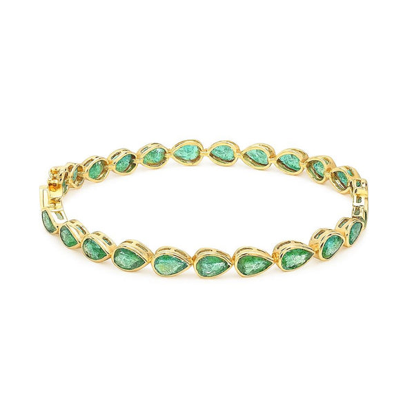 Natural Vintage Style Pear Emerald Tennis Bracelet: 14k Yellow Solid Gold Women Gift