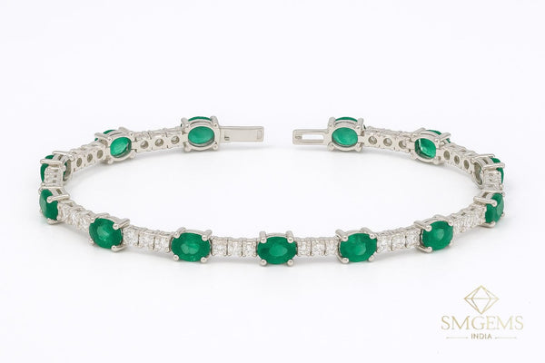 Luxury Oval Green Emerald Diamond Tennis Bracelet - Fine Gold Jewelry