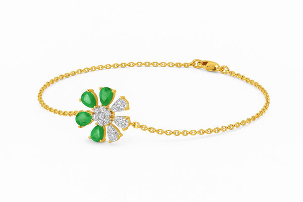 Elegant Emerald & Diamond Floral Bracelet Floral Bracelet for Women