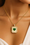 Heart Shape 2.70 carat Natural Emerald And Diamond Pendant 18K Solid Gold Unique gift for her