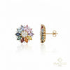 Rainbow Marquise Gemstone Flower Stud Earrings Multi-Color Floral Earrings in 14K Gold