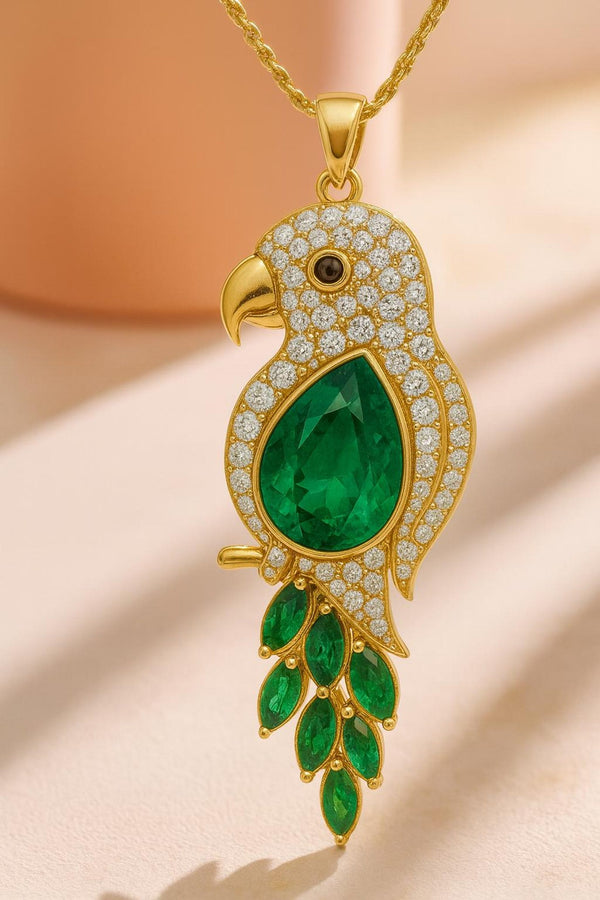 4.50 carat Green Pear Emerald Parrot Pendant Dazzling Gold Pendant for Elegant Style