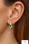 Oval Natural Emerald & Diamond Huggie Hoop Earrings in 14k and 18k Gold