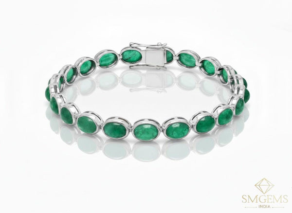 Oval cut Emerald Cabochon Bracelet: 14k/18k Gold May Birthstone